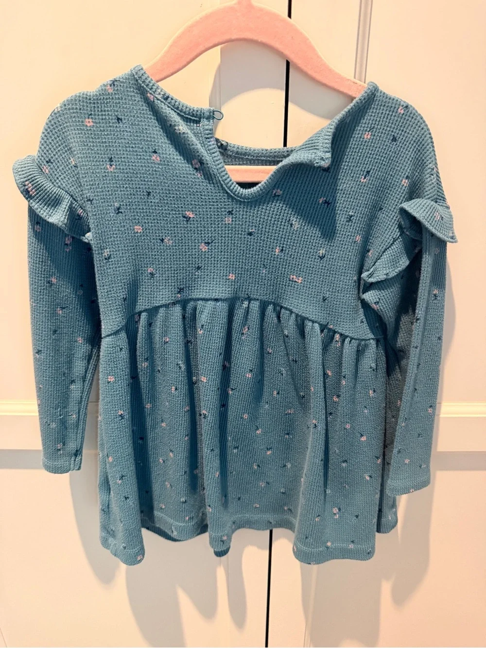Carter's Teal Knit Long Sleeve Peplum Top with Pink Dots